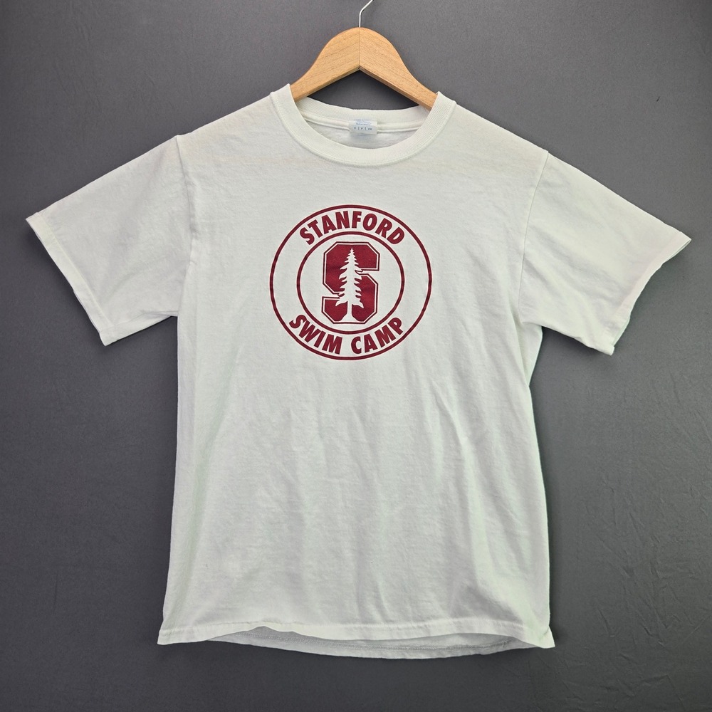 Port & Company Stanford Swim Camp T-Shirt Small White Graphic Tee NCAA 3764
